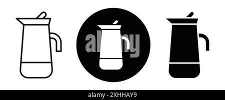 Perkolator-Symbol Schwarzer Linie Kunstvektor in schwarz-weiß Umriss Set Sammlung Zeichen Stock Vektor
