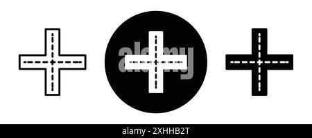 Straßenkreuzungssymbol Schwarze Linie Kunstvektor in schwarz-weiß Umrissset Sammlungsschild Stock Vektor