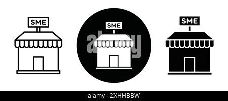 SME Icon Schwarzer Linie Kunstvektor in Schwarz-weiß-Umriss Set Collection Sign Stock Vektor