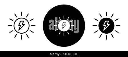 Sun energy icon Black line art vector in black and white outline set collection sign Stock Vektor