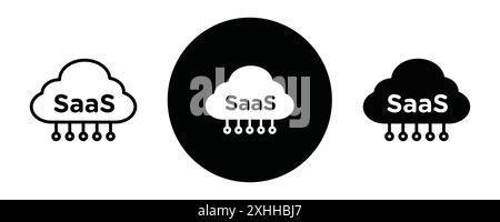 SaaS Icon Black Line Art Vektor in schwarz-weiß Umrisse Set Collection Schild Stock Vektor