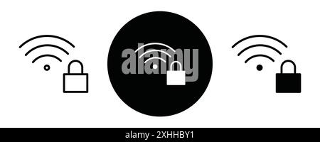WLAN-Sicherheitssymbol Schwarze Linie Kunstvektor in Schwarz-weiß-Umrandung Set Collection-Schild Stock Vektor