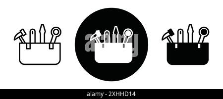 Werkzeugkasten Symbol Schwarzer Linie Kunstvektor in schwarz-weiß Umriss Set Sammlungsschild Stock Vektor