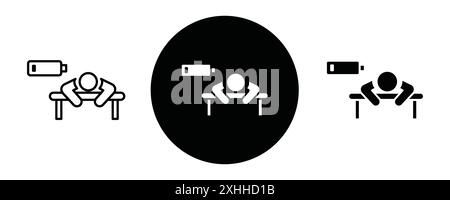 Müde Person Icon Schwarze Linie Art Vektor in schwarz-weiß Umrisse Set Sammlung Zeichen Stock Vektor