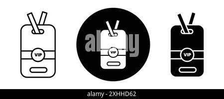 VIP Nackenanhänger Icon Black Line Art Vektor in schwarz-weiß Umrissset Sammlung Zeichen Stock Vektor