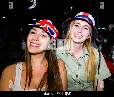 LONDON, VEREINIGTES KÖNIGREICH. 14. Juli 24. Die Fans genießen heute Abend das Finale der Euro 2024. Bilder, die während des Euro 24 Final England vs Spanien aufgenommen wurden - 4TheFans Fan Park in Hackney im 4TheFans Fan Park in Hackney am Sonntag, den 14. Juli 2024. LONDON ENGLAND. Quelle: Taka G Wu/Alamy Live News für 4TheFans Fan Park in Hackney Stockfoto