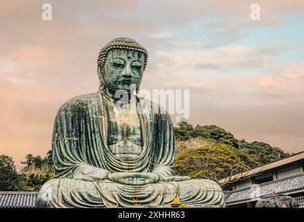 Großer Buddha, Daibutsu, Bronzestatue von Amida Buddha im Kōtoku-in Tempel Kamakura, Kanagawa, Japan Stockfoto