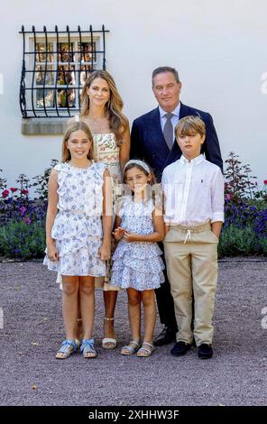 Borgholm, Schweden. Juli 2024. Borgholm, Schloss Solliden 14-07-2024 die schwedische Königsfamilie nimmt am Geburtstag der Kronprinzessin Madeleine, Christopher ONeill, Prinzessin Leonore, Prinz Nicolas und Prinzessin Adrienne Teil Stockfoto