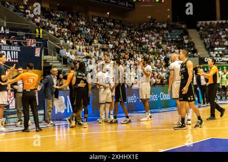 Santiago, Spanien. Oktober 2023. Ein Moment während der regulären Runde in der ACB Endesa League zwischen Monbus Obradoiro und Surne Bilbao. Xan Gasalla/Alamy News Stockfoto