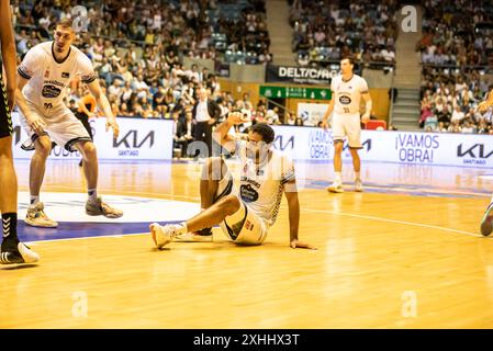 Santiago, Spanien. Oktober 2023. Ein Moment während der regulären Runde in der ACB Endesa League zwischen Monbus Obradoiro und Surne Bilbao. Xan Gasalla/Alamy News Stockfoto