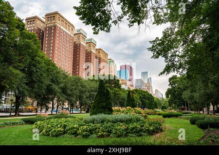 Blick auf die Skyline von Chicago, Illinois vom Grant Park Stockfoto