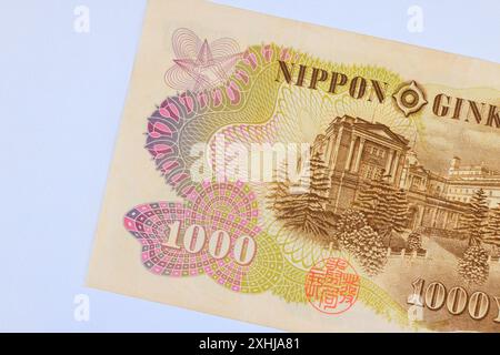 Japanische Banknote 1000 Yen vom 1963 - 1976 Japans. Rückansicht Stockfoto