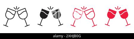 Klirrende Brille Icon Schwarzer Linie Art Vektor in schwarz-weiß Umrisse Set Sammlung Zeichen Stock Vektor