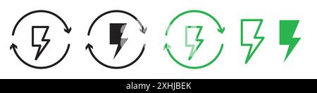 Alternative Power Icon Black Line Art Vektor in schwarz-weiß Umrissset Collection Schild Stock Vektor