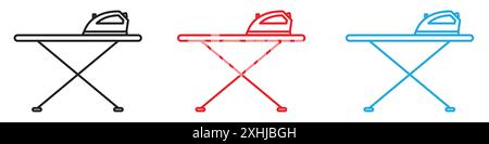 Bügelbrettsymbol Schwarze Linie Kunstvektor in schwarz-weiß Umrisse Set Collection Schild Stock Vektor