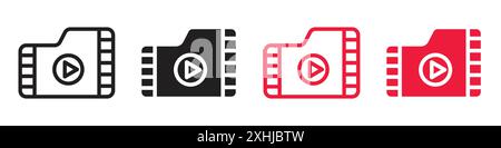 Symbol für Multimediadateien Schwarzer Strichvektor in Schwarzweiß-Kontur Set Collection-Schild Stock Vektor