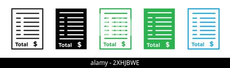 Billing-Symbol Schwarzer Linie Kunstvektor in Schwarz-weiß-Umriss Set Collection-Schild Stock Vektor