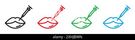 Hyaluronsäure Lippen Injektion Icon Schwarze Linie Art Vektor in schwarz-weiß Umriss Set Sammlung Zeichen Stock Vektor