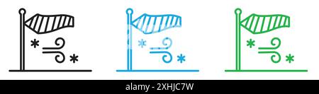 Strong Breeze Flag up Symbol Schwarze Linie Kunstvektor in schwarz-weiß Umrisse Set Sammlung Zeichen Stock Vektor