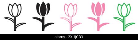 Tulip Icon Black Line Art Vektor in schwarz-weiß Umriss Set Sammlung Zeichen Stock Vektor