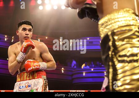 Art Barrera Jr. 13. Juli 2024. In Aktion während seines Weltergewicht-Kampfes im Pearl Concert Theater im Palms Casino Resort in Las Vegas am 13. Juli 2024 in Las Vegas, NV. Christopher Trim/CSM/Alamy Live News Stockfoto