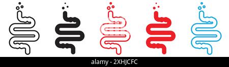 Darmbissen Symbol Schwarze Linie Art Vektor in schwarz-weiß Umriss Set Sammlung Zeichen Stock Vektor