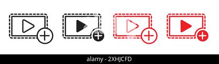 Fügen Sie ein Videosymbol ein Schwarzes Linie-Kunstvektor in Schwarz-weiß-Umrissset-Sammelzeichen hinzu Stock Vektor