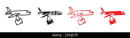 Air Delivery Icon Black Line Art Vektor in schwarz-weiß Umrissset Collection Schild Stock Vektor