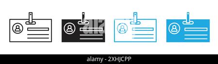 ID-Karte Symbol Schwarzer Linie Art Vektor in schwarz-weiß Umrisse Set Sammlung Zeichen Stock Vektor