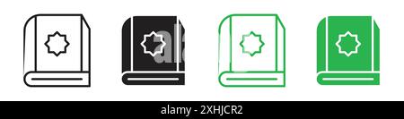 Koran Buch Icon Schwarzer Linie Art Vektor in schwarz-weiß Umriss Set Sammlung Zeichen Stock Vektor