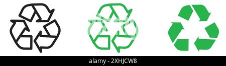 Recycle icon Black Line Art Vektor in schwarz-weiß Umrisse Set Collection Schild Stock Vektor