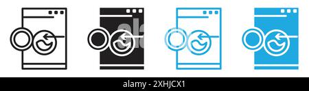 Laden der Wäsche Symbol Schwarzer Linie Kunstvektor in schwarz-weiß Umrissset Sammlungsschild Stock Vektor
