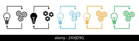 Implementierungssymbol Schwarzer Linie Kunstvektor in Schwarzweiß-Umrandung Set Collection Sign Stock Vektor