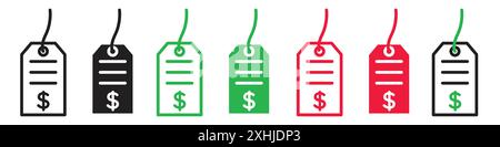 Preisschild Symbol Schwarze Linie Art Vektor in schwarz-weiß Umrisse Set Sammlung Zeichen Stock Vektor