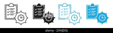 Zeitmanagement-Symbol Schwarzer Linie Kunstvektor in Schwarzweiß-Umrandung Set Collection Sign Stock Vektor