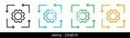 Symbol für Workflow-Prozess Schwarzer Strichvektor in Schwarzweiß-Umrandung Set Collection Sign Stock Vektor