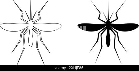 Mückensymbole auf weißem Hintergrund. Gnat-Silhouetten. Giftige fliegende Insekten. Malaria-, Dengue- oder zika-Virus-Konzept. Vektorgrafik. Stock Vektor