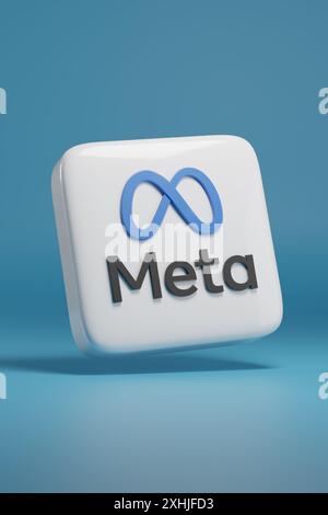 Buenos Aires, Argentinien; 29. Juni 2024: Meta-Logo in drei Dimensionen. 3D-Abbildung. Stockfoto