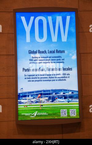 YOW Global REACH-Schild am Ottawa International Airport in Ontario, Kanada Stockfoto