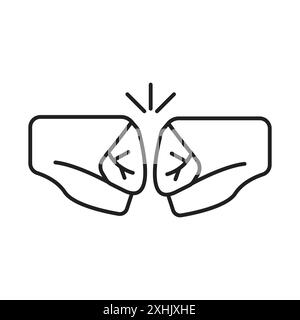 Fist Bump Icon Schwarzer Linie Kunstvektor in schwarz-weiß Umrissset Sammlung Zeichen Stock Vektor