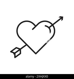 Herz mit Pfeil Symbol Schwarzer Linie Kunstvektor in schwarz-weiß Umrissset Collection Zeichen Stock Vektor