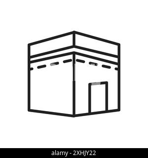 Kaaba Icon Black Line Art Vektor in schwarz-weiß Umrisse Set Collection Schild Stock Vektor