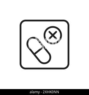 Kein Drogenzeichen Schwarze Linie Kunstvektor in Schwarz-weiß-Umrisse Set Sammlungsschild Stock Vektor