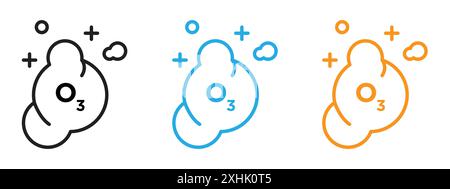 Ozonation Symbol Schwarze Linie Art Vektor in schwarz-weiß Umriss Set Sammlung Zeichen Stock Vektor