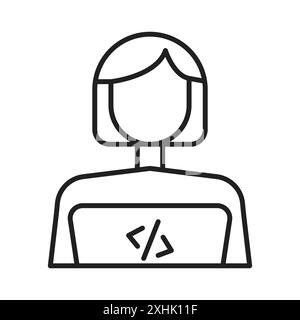 Programmierer-Symbol Schwarzer Strichgrafik-Vektor in Schwarzweiß-Kontur Set-Sammelzeichen Stock Vektor