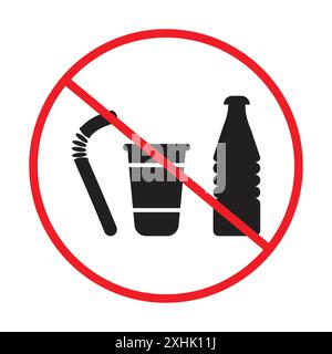 Kein Plastikschild Schwarze Linie Kunstvektor in schwarz-weiß Umrisse Set Sammlungsschild Stock Vektor