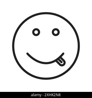 Yummy Smile Emoji Icon Schwarze Linie Art Vektor in schwarz-weiß Umriss Set Sammlung Zeichen Stock Vektor