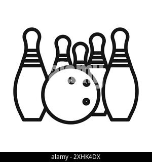 Bowling-Symbol Schwarzer Linie Kunstvektor in schwarz-weiß Umrisse Set Sammlung Zeichen Stock Vektor