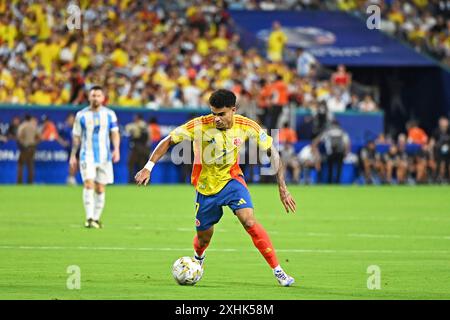 Miami Gardens, Usa. Juli 2024. Luis Diaz aus Kolumbien, während des CONMEBOL Copa America 2024 Endspiels zwischen Argentinien und Kolumbien am 14. Juli im Hard Rock Stadium in Miami Gardens, USA. Foto: Rodrigo Caillaud/DiaEsportivo/Alamy Live News Credit: DiaEsportivo/Alamy Live News Stockfoto