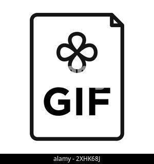 GIF-Symbol Schwarzer Linie Kunstvektor in Schwarz-weiß-Umriss Set Collection-Schild Stock Vektor